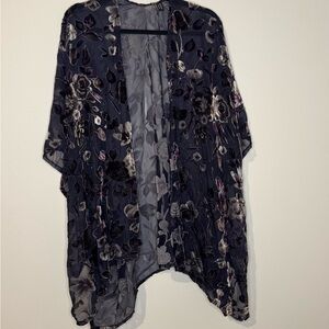 Velvet Burnout Floral Kimono Cardigan Navy Sheer Lightweight One Size Boho Dust